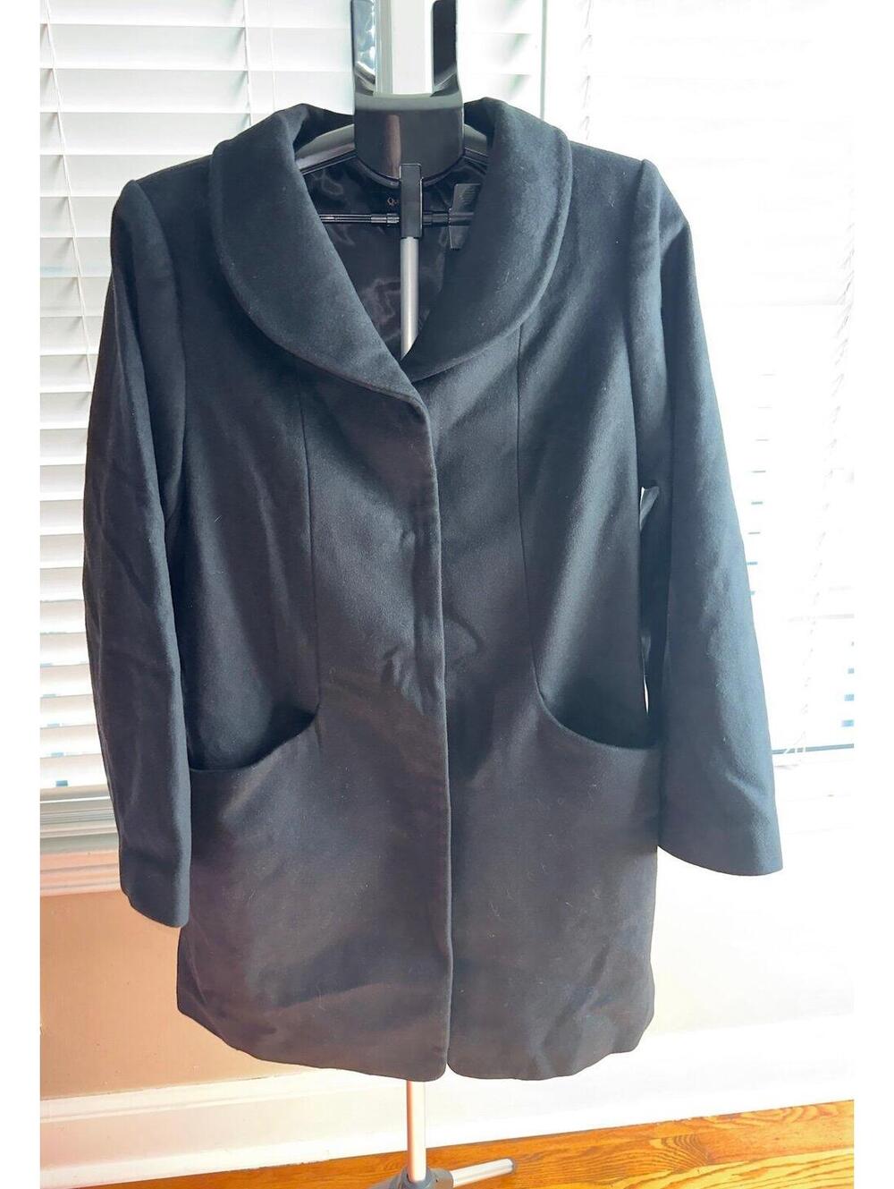 Quince‎ Italian Wool Cocoon Coat Black Large Minimalist Hidden Snap Jacket